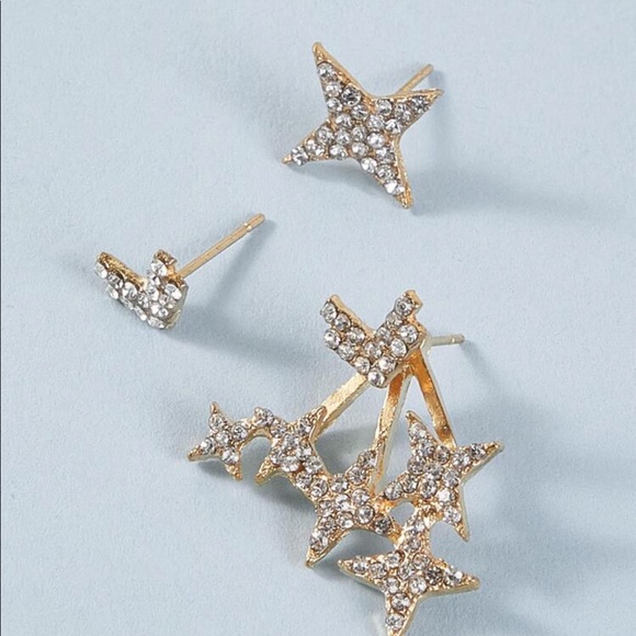 Gold Rhinestone 3 Hole Earrings - Picture 5 of 6